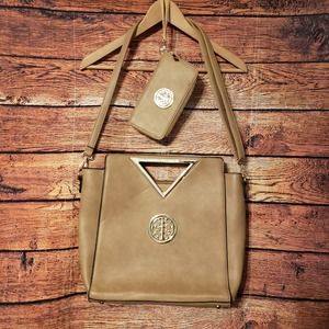 Tan Satchel Gold Toned V with matching Wallet